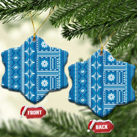 Fiji Masi All Blue Ceramic Ornament Tapa Pattern LT01 Snow Flake Blue - Polynesian Pride