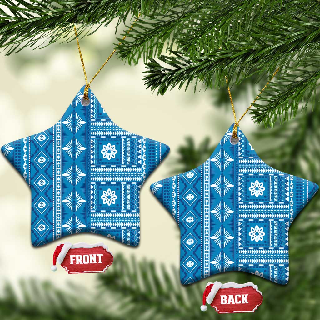 Fiji Masi All Blue Ceramic Ornament Tapa Pattern LT01 Star Blue - Polynesian Pride