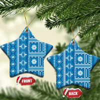 Fiji Masi All Blue Ceramic Ornament Tapa Pattern LT01 Star Blue - Polynesian Pride