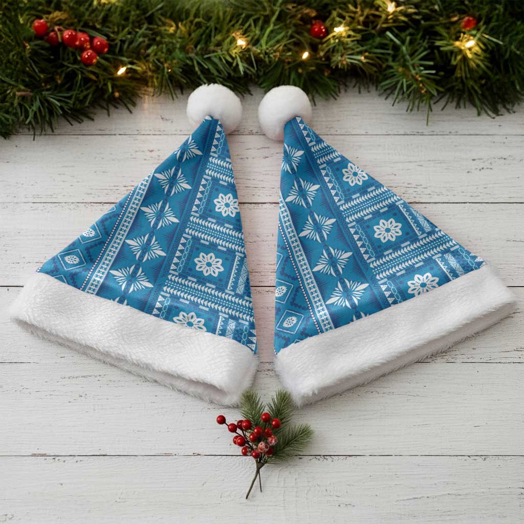 Fiji Masi All Blue Christmas Santa Hat Tapa Pattern - Polynesian Pride