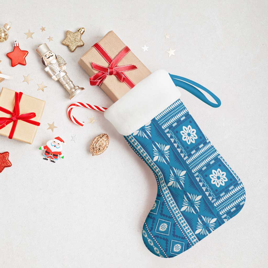 Fiji Masi All Blue Christmas Stocking Tapa Pattern LT01 - Polynesian Pride