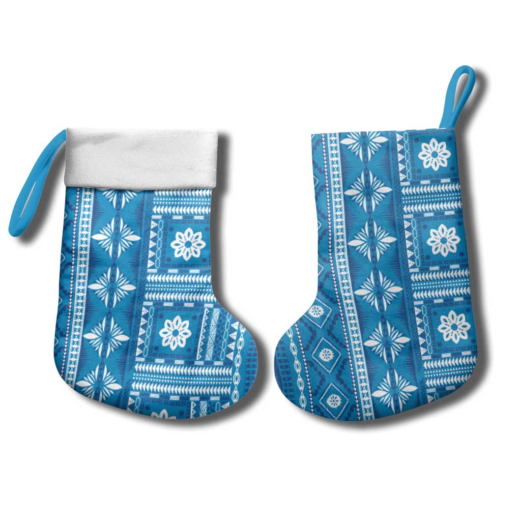 Fiji Masi All Blue Christmas Stocking Tapa Pattern LT01 - Polynesian Pride