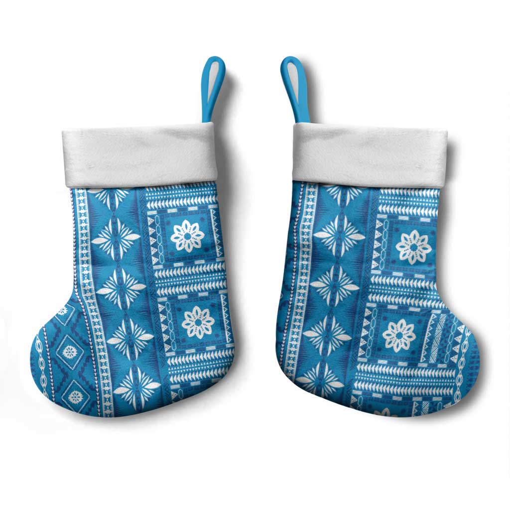 Fiji Masi All Blue Christmas Stocking Tapa Pattern LT01 - Polynesian Pride