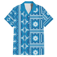 Fiji Masi All Blue Family Matching Off The Shoulder Long Sleeve Dress and Hawaiian Shirt Tapa Pattern - Polynesian Pride