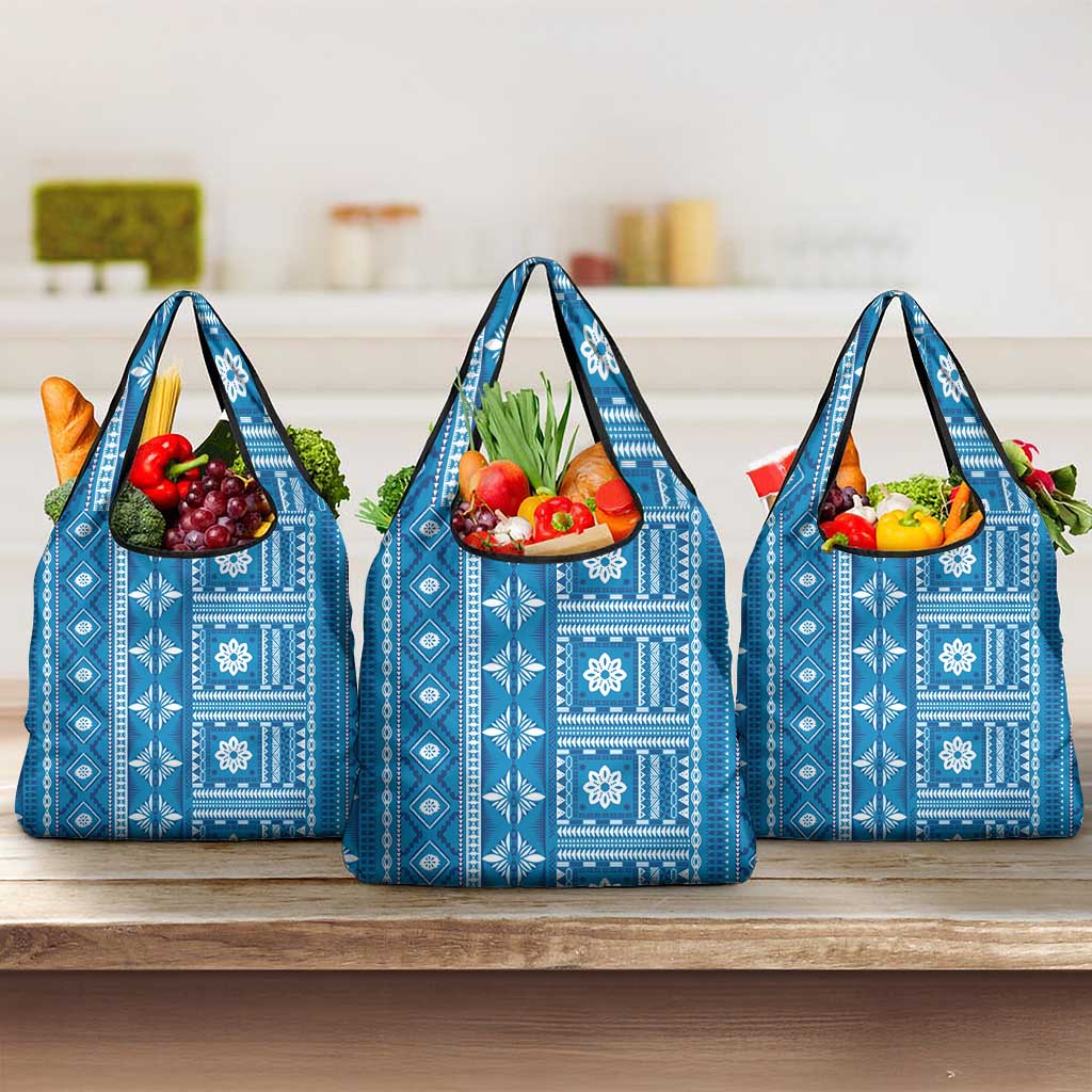 Fiji Masi All Blue Grocery Bag Tapa Pattern - Polynesian Pride