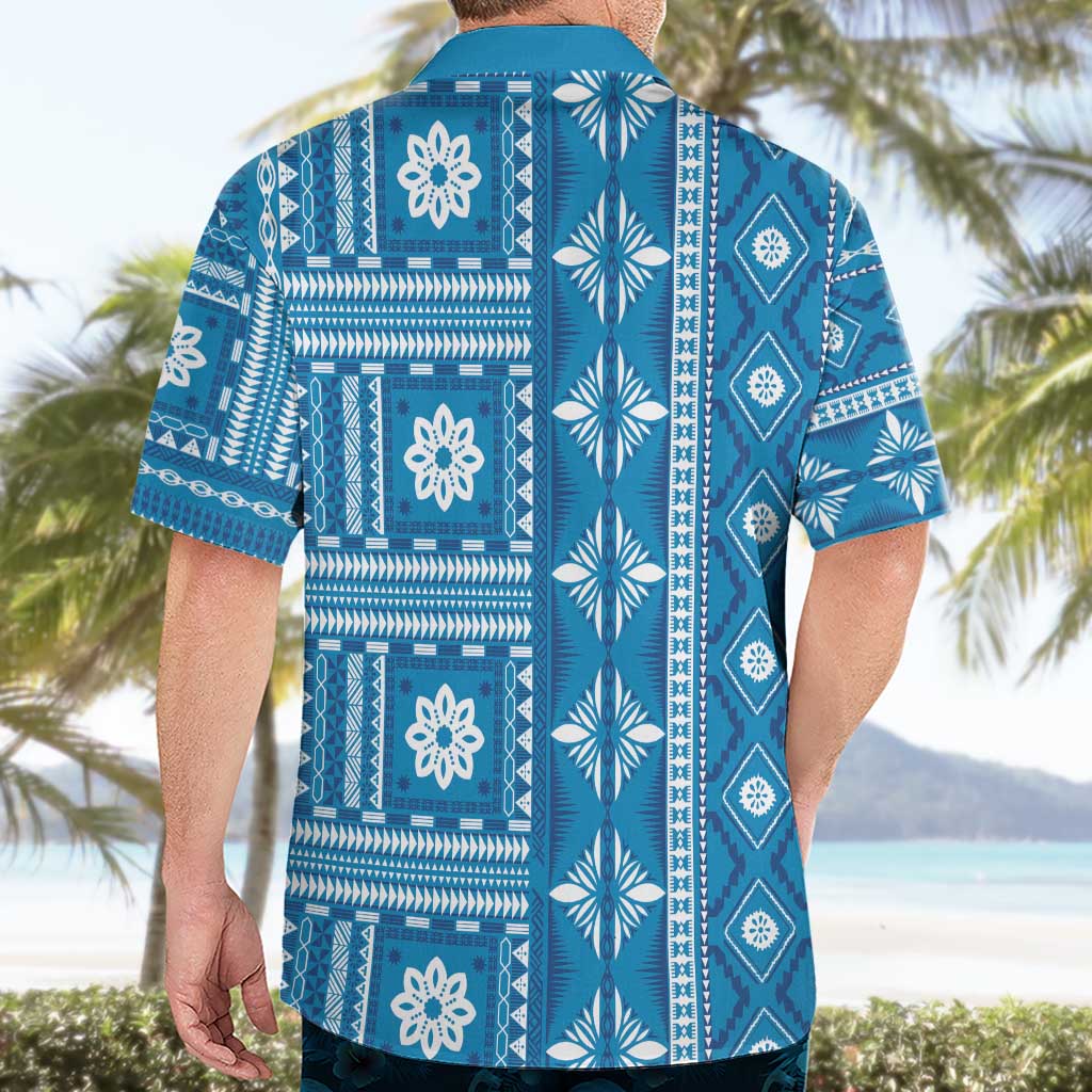 Fiji Masi All Blue Hawaiian Shirt Tapa Pattern - Polynesian Pride