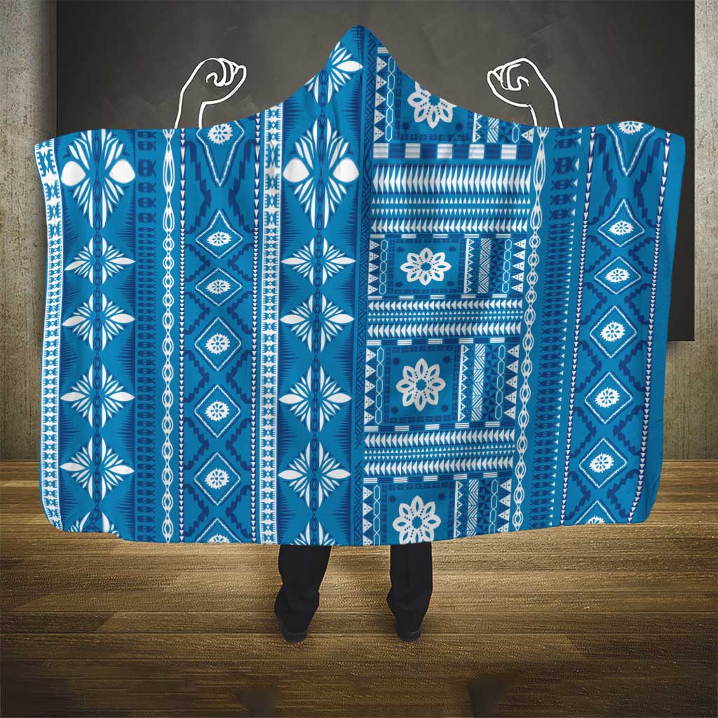 Fiji Masi All Blue Hooded Blanket Tapa Pattern - Polynesian Pride