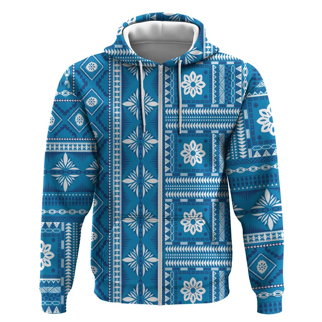 Fiji Masi All Blue Hoodie Tapa Pattern - Polynesian Pride