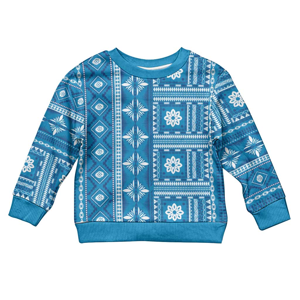 Fiji Masi All Blue Kid Ugly Christmas Sweater Tapa Pattern LT01 Kid Blue - Polynesian Pride