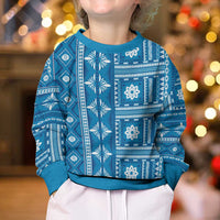 Fiji Masi All Blue Kid Ugly Christmas Sweater Tapa Pattern LT01 - Polynesian Pride