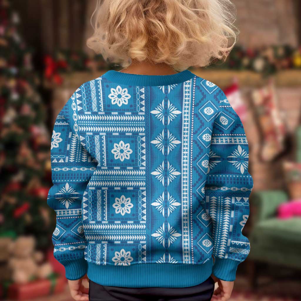 Fiji Masi All Blue Kid Ugly Christmas Sweater Tapa Pattern LT01 - Polynesian Pride