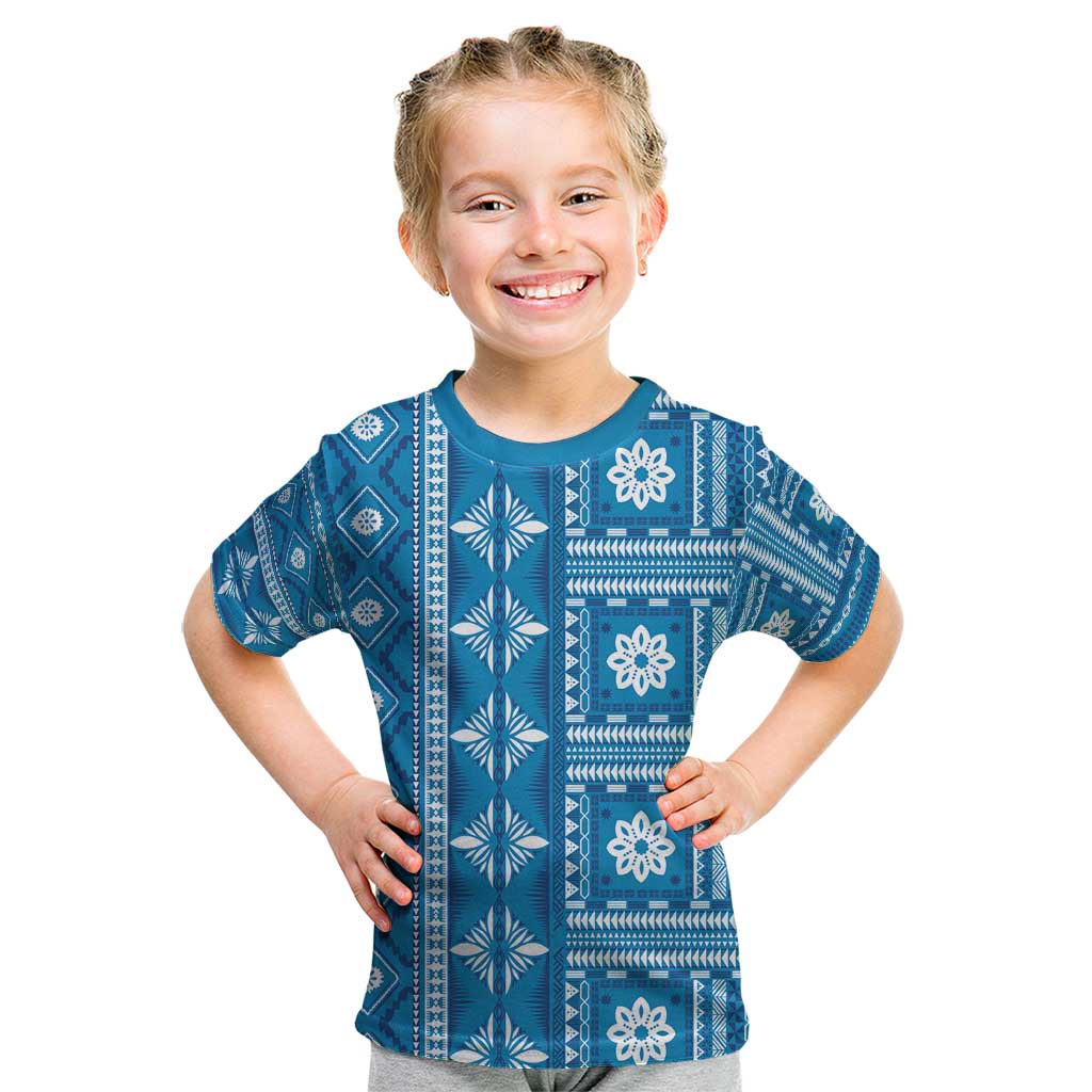 Fiji Masi All Blue Kid T Shirt Tapa Pattern - Polynesian Pride