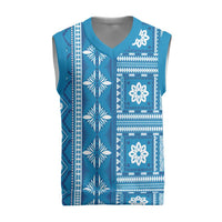 Fiji Masi All Blue Christmas Knitted V-Neck Vest Tapa Pattern - Polynesian Pride