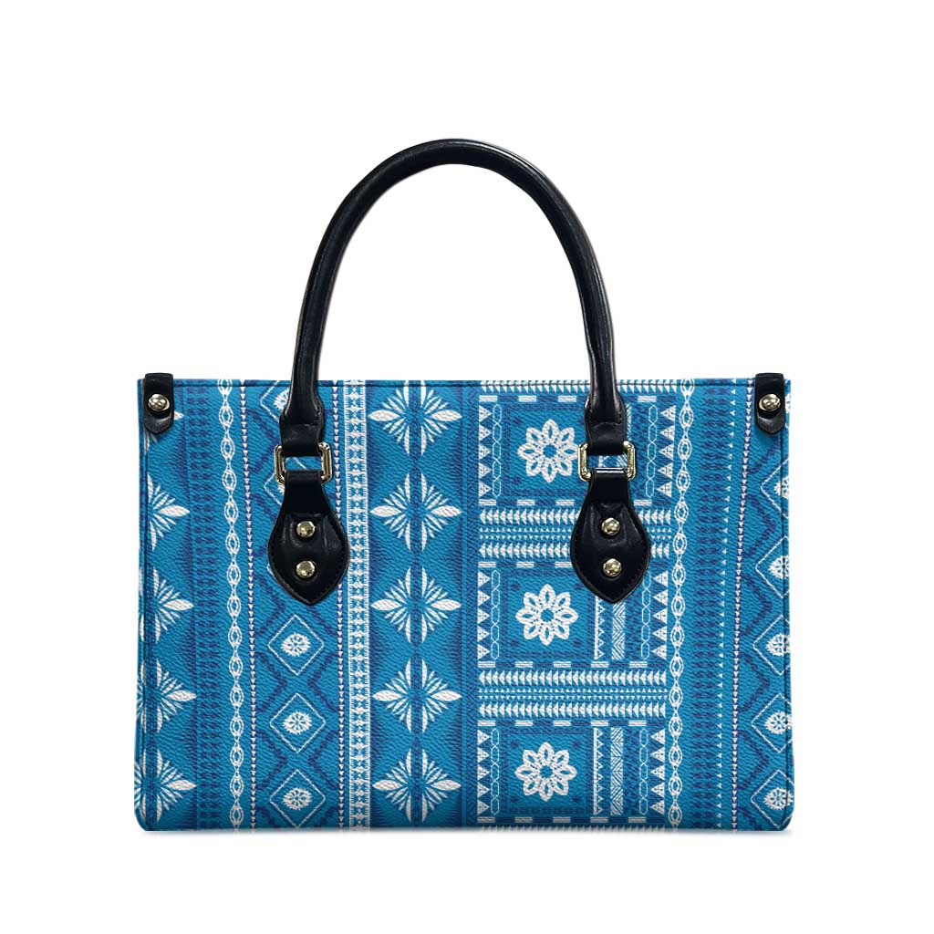 Fiji Masi All Blue Leather Bag Tapa Pattern - Polynesian Pride