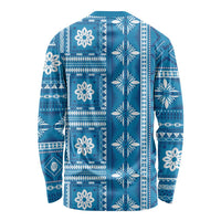 Fiji Masi All Blue Long Sleeve Shirt Tapa Pattern - Polynesian Pride