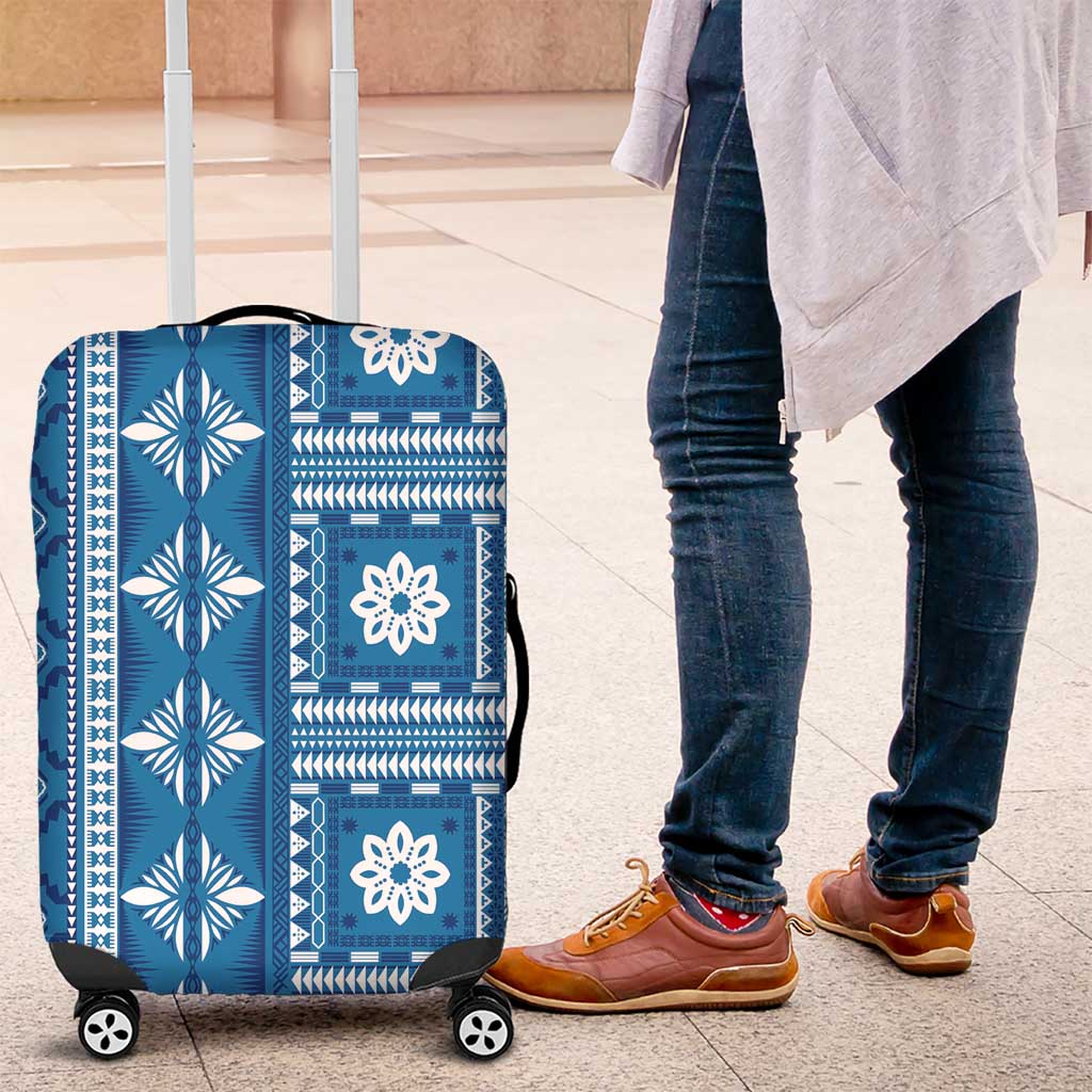 Fiji Masi All Blue Luggage Cover Tapa Pattern LT01 Blue - Polynesian Pride