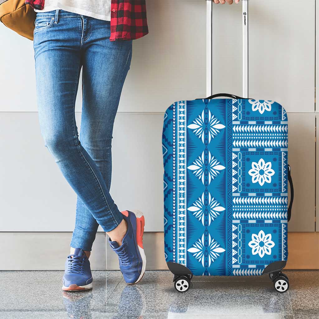 Fiji Masi All Blue Luggage Cover Tapa Pattern LT01 - Polynesian Pride