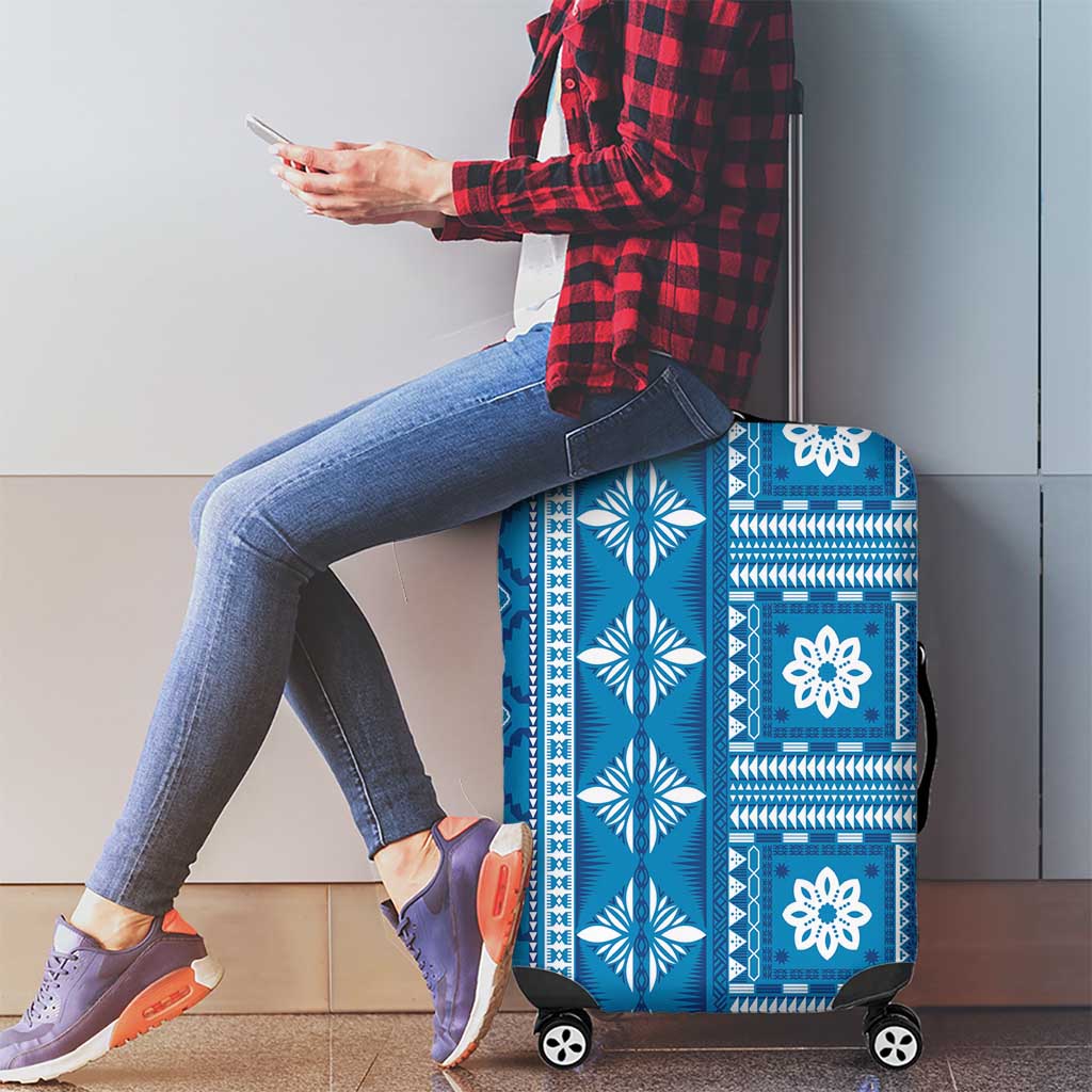 Fiji Masi All Blue Luggage Cover Tapa Pattern LT01 - Polynesian Pride
