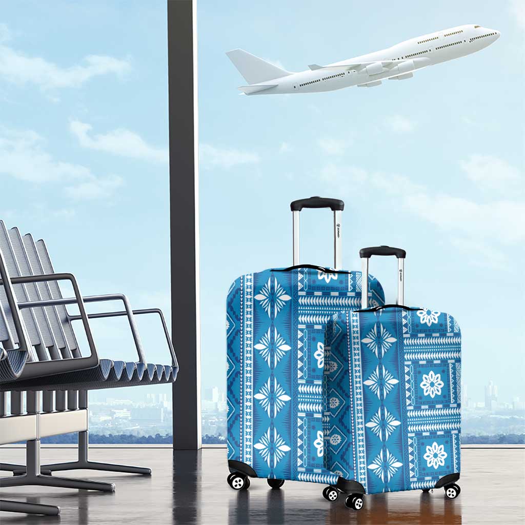 Fiji Masi All Blue Luggage Cover Tapa Pattern LT01 - Polynesian Pride