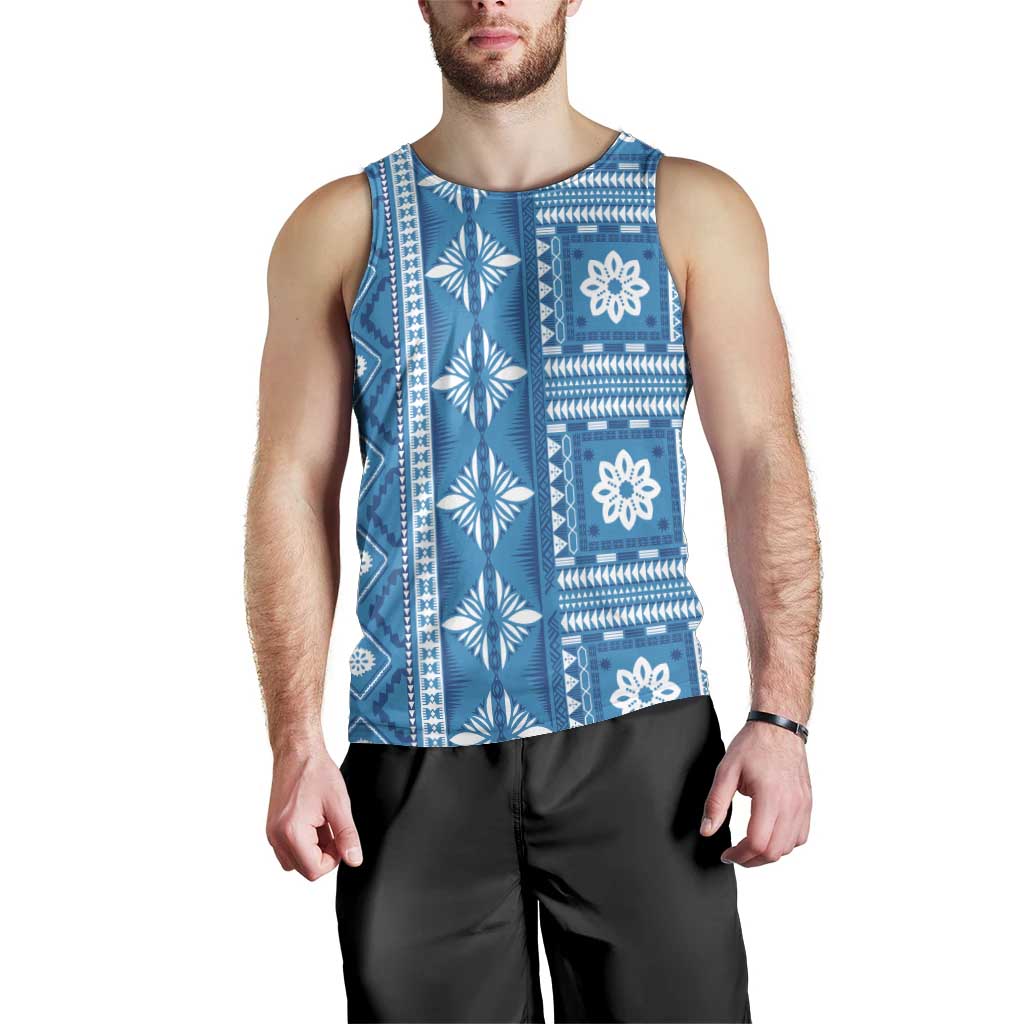 Fiji Masi All Blue Men Tank Top Tapa Pattern - Polynesian Pride