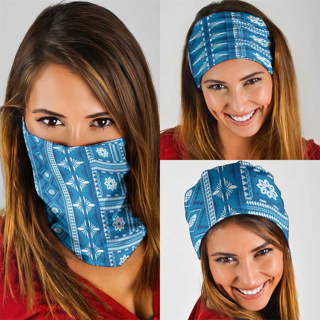 Fiji Masi All Blue Neck Gaiter Tapa Pattern LT01 - Polynesian Pride
