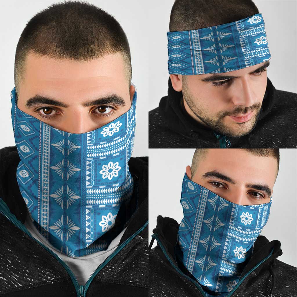 Fiji Masi All Blue Neck Gaiter Tapa Pattern LT01 - Polynesian Pride
