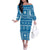 Fiji Masi All Blue Off The Shoulder Long Sleeve Dress Tapa Pattern - Polynesian Pride