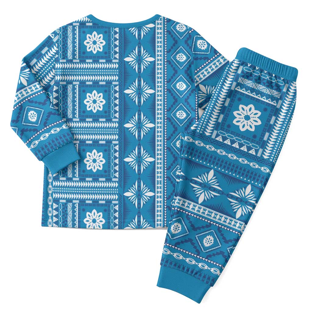 Fiji Masi All Blue Christmas Pajama Set Tapa Pattern - Polynesian Pride