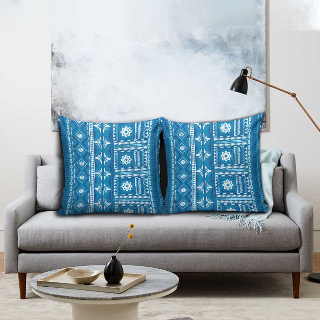 Fiji Masi All Blue Pillow Cover Tapa Pattern LT01 - Polynesian Pride