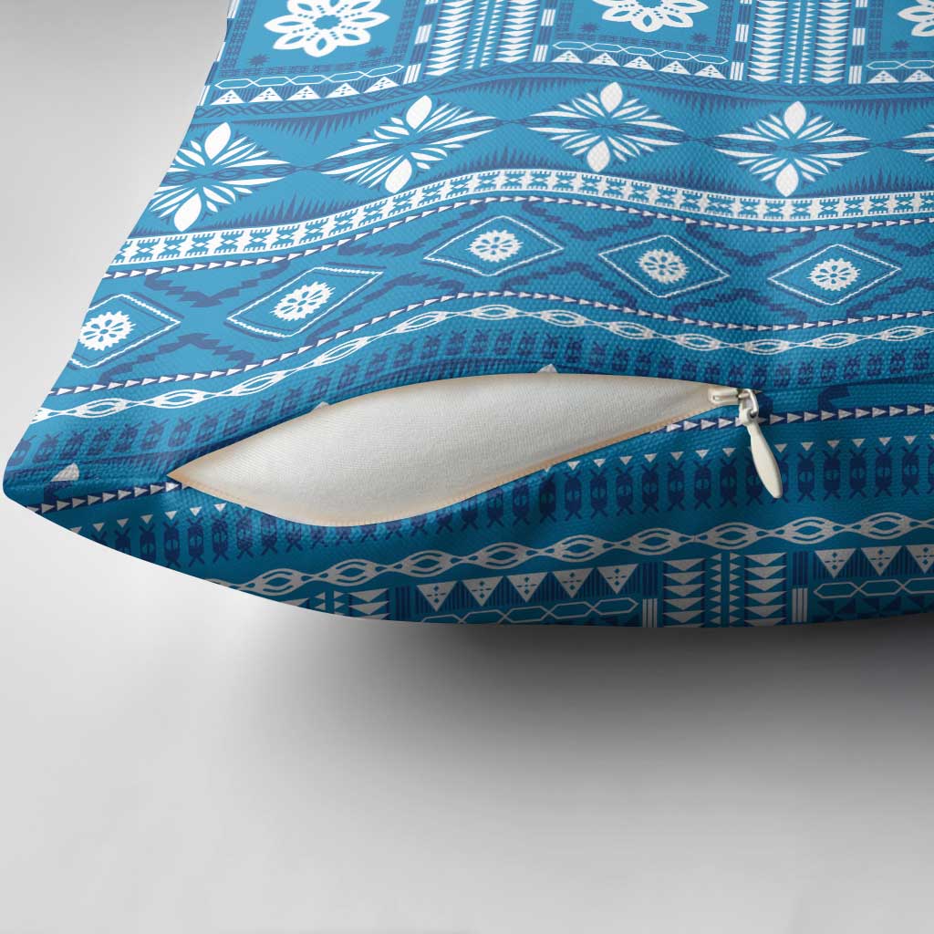 Fiji Masi All Blue Pillow Cover Tapa Pattern LT01 - Polynesian Pride