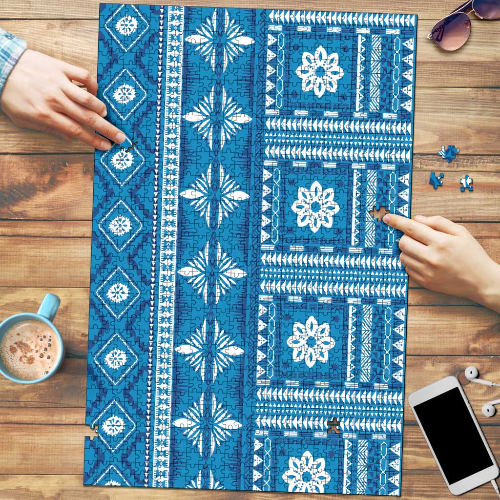 Fiji Masi All Blue Puzzle Tapa Pattern - Polynesian Pride