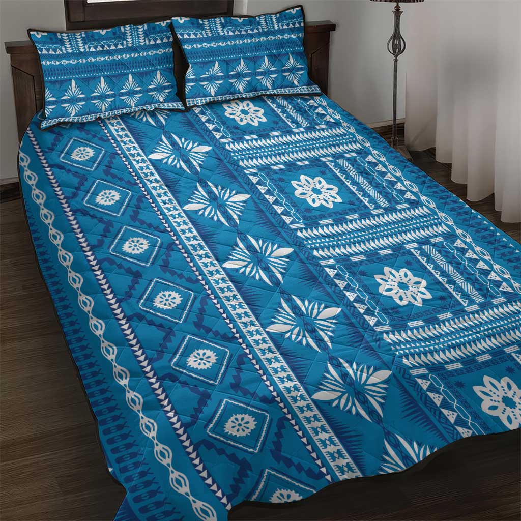 Fiji Masi All Blue Quilt Bed Set Tapa Pattern - Polynesian Pride