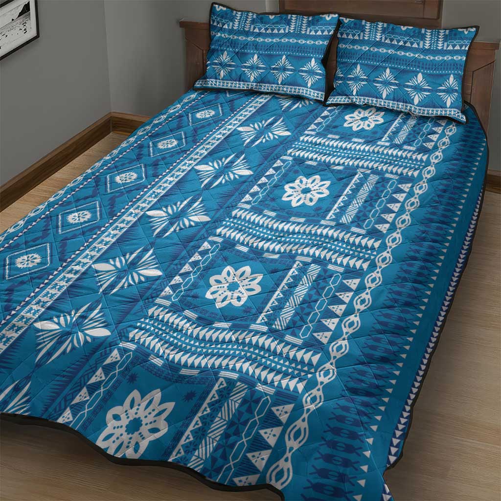Fiji Masi All Blue Quilt Bed Set Tapa Pattern - Polynesian Pride