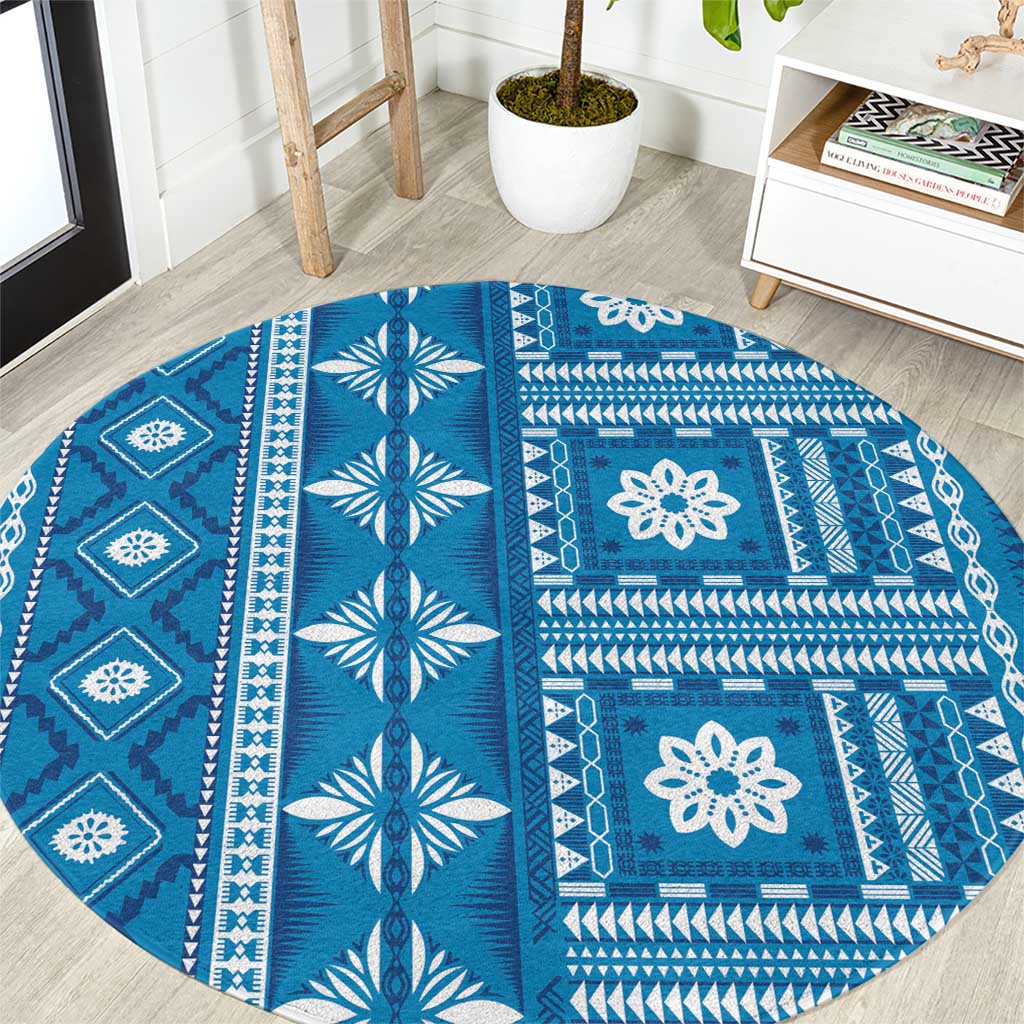 Fiji Masi All Blue Round Carpet Tapa Pattern - Polynesian Pride