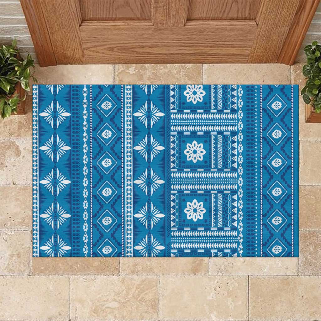 Fiji Masi All Blue Rubber Doormat Tapa Pattern - Polynesian Pride