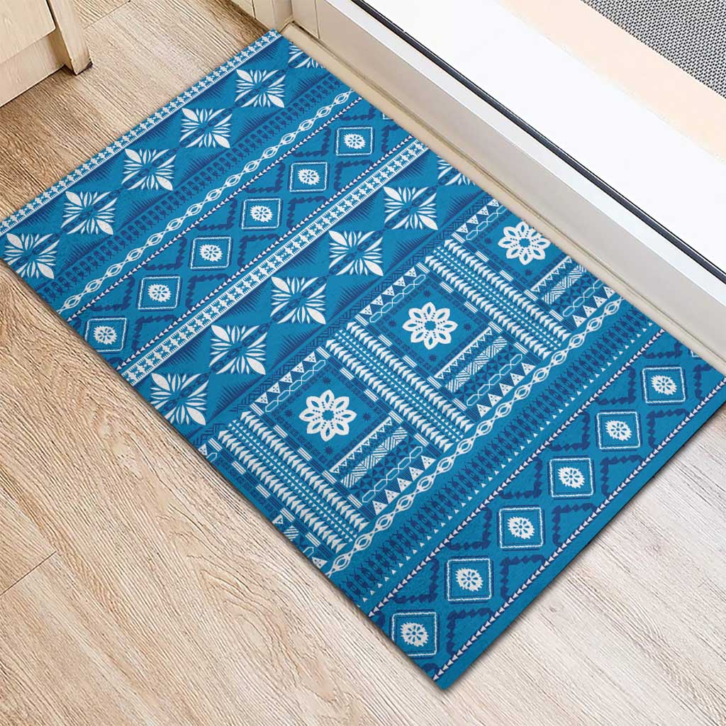 Fiji Masi All Blue Rubber Doormat Tapa Pattern - Polynesian Pride