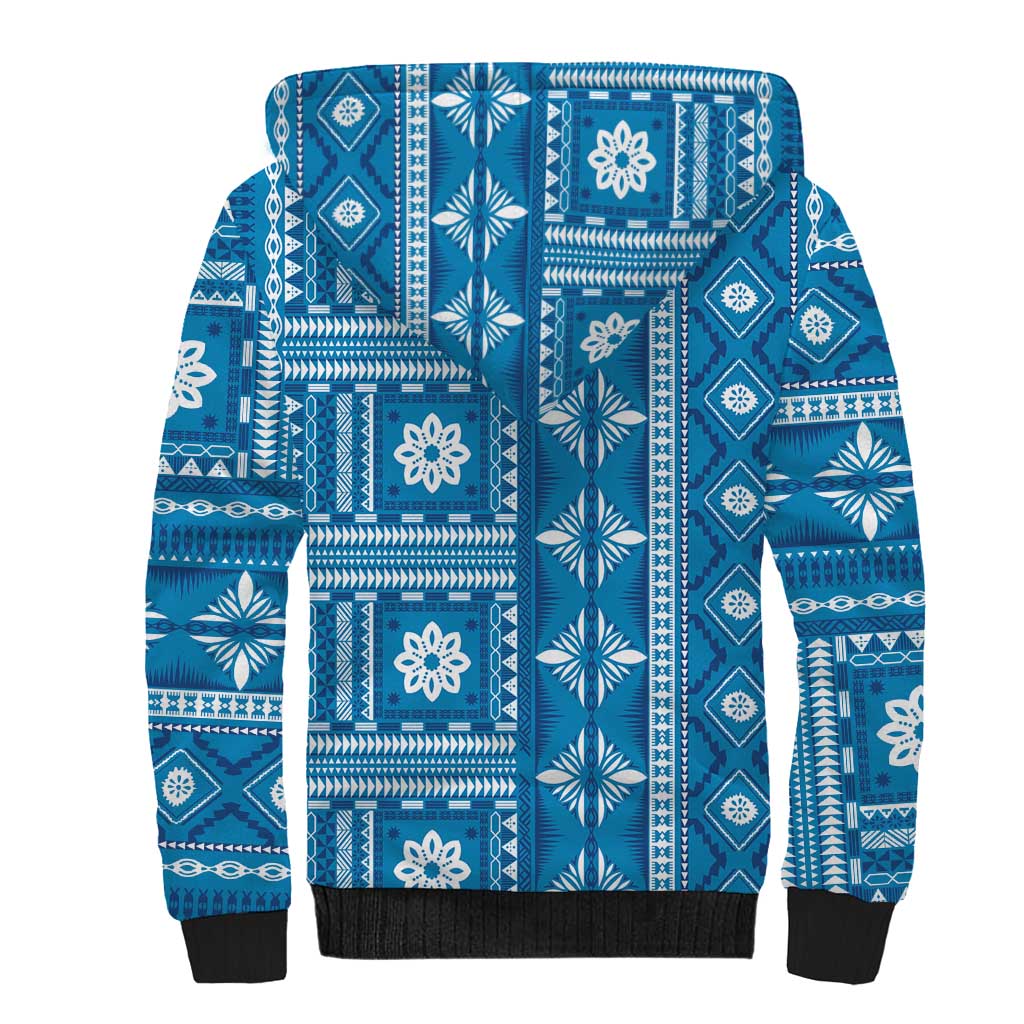 Fiji Masi All Blue Sherpa Hoodie Tapa Pattern LT01 - Polynesian Pride