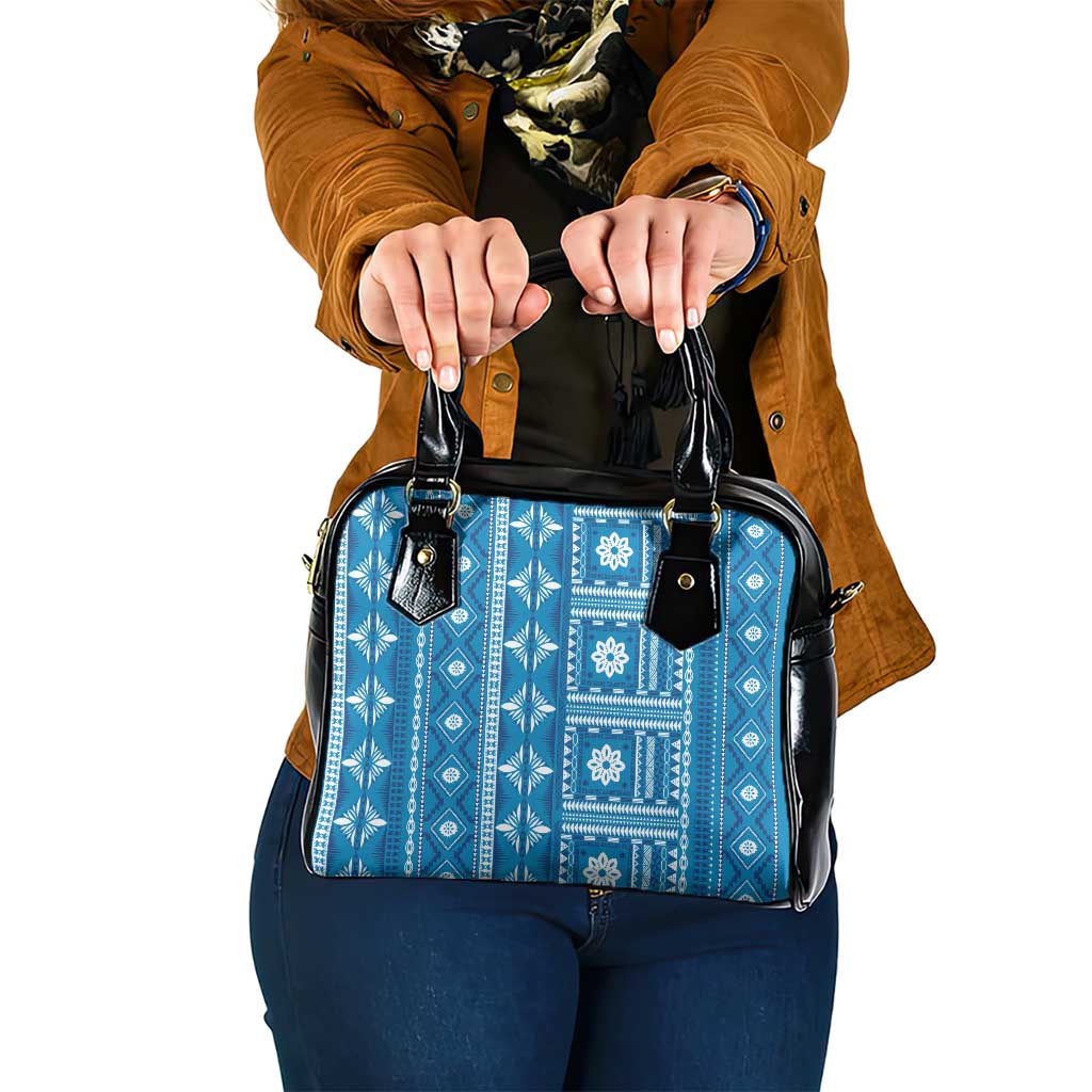 Fiji Masi All Blue Shoulder Handbag Tapa Pattern LT01 One Size Blue - Polynesian Pride