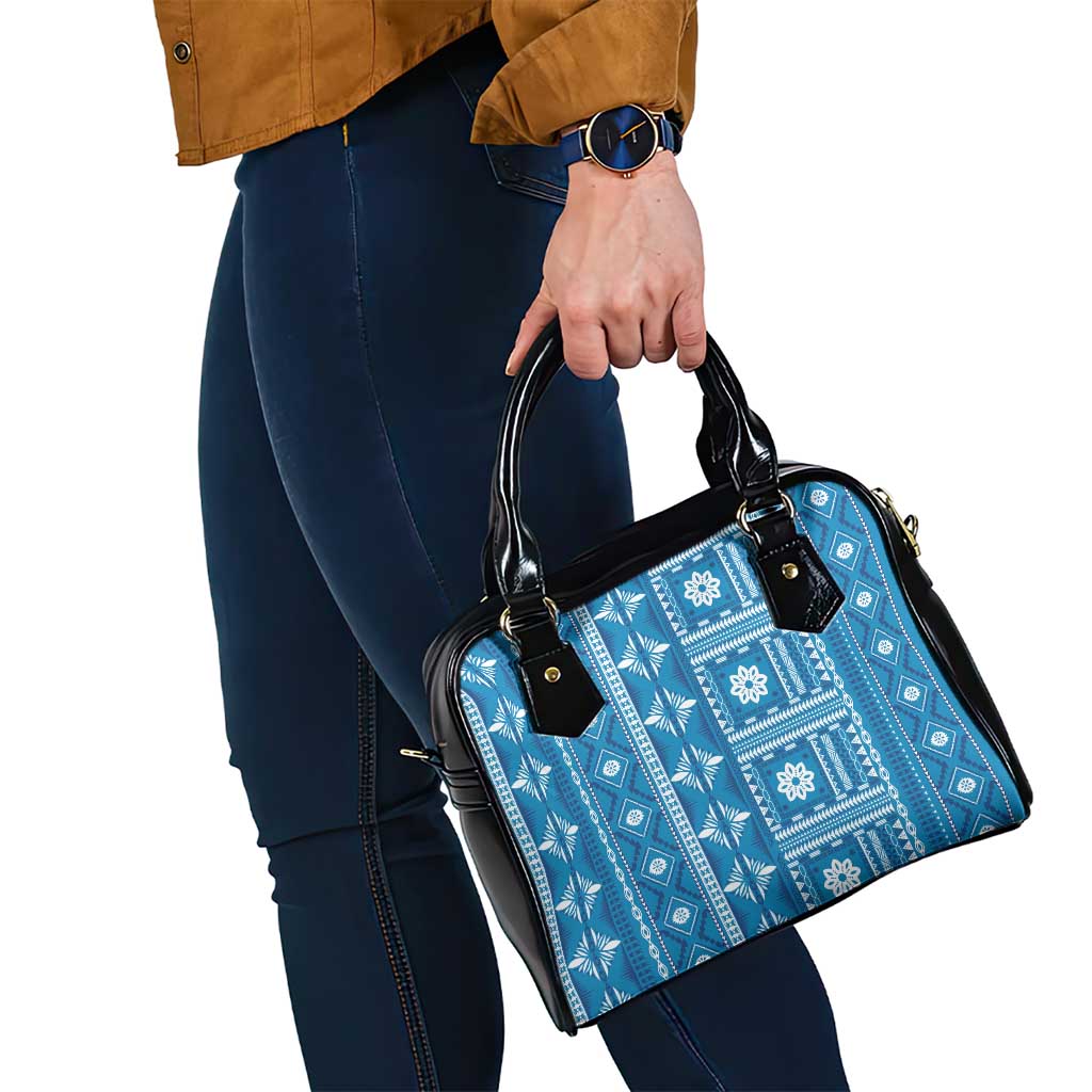 Fiji Masi All Blue Shoulder Handbag Tapa Pattern LT01 - Polynesian Pride