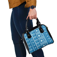 Fiji Masi All Blue Shoulder Handbag Tapa Pattern LT01 - Polynesian Pride