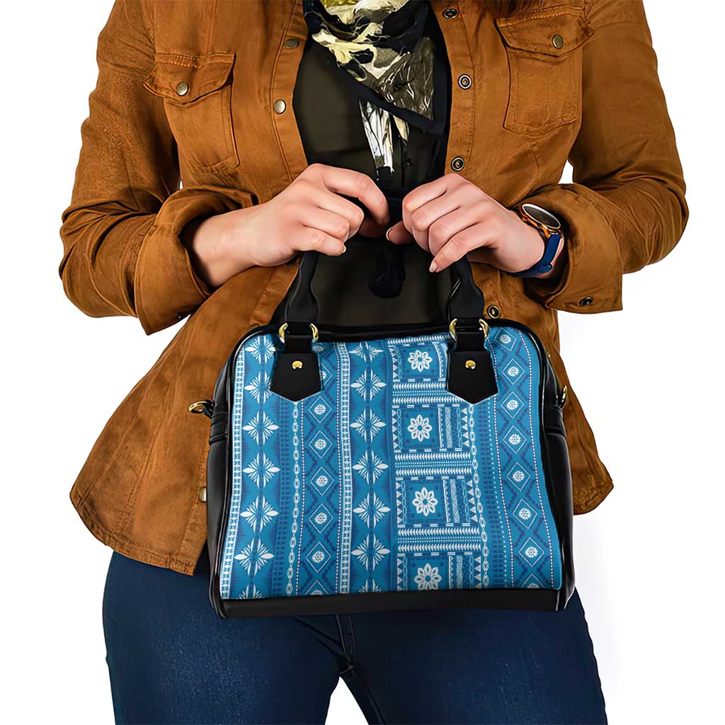 Fiji Masi All Blue Shoulder Handbag Tapa Pattern LT01 - Polynesian Pride