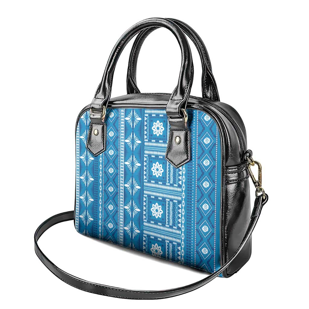 Fiji Masi All Blue Shoulder Handbag Tapa Pattern LT01 - Polynesian Pride