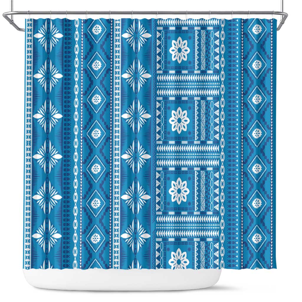 Fiji Masi All Blue Shower Curtain Tapa Pattern LT01 Blue - Polynesian Pride