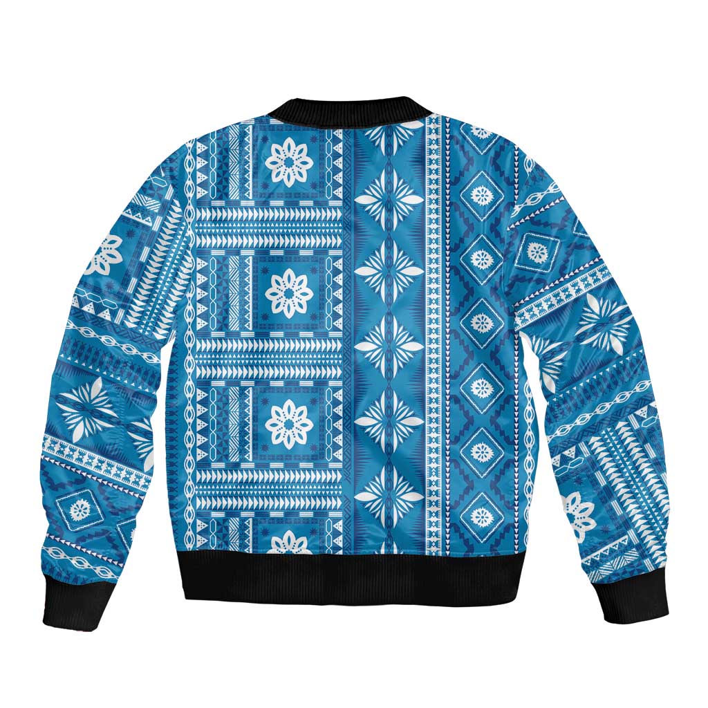 Fiji Masi All Blue Sleeve Zip Bomber Jacket Tapa Pattern LT01 - Polynesian Pride