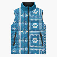 Fiji Masi All Blue Sleeveless Puffer Jacket Tapa Pattern - Polynesian Pride
