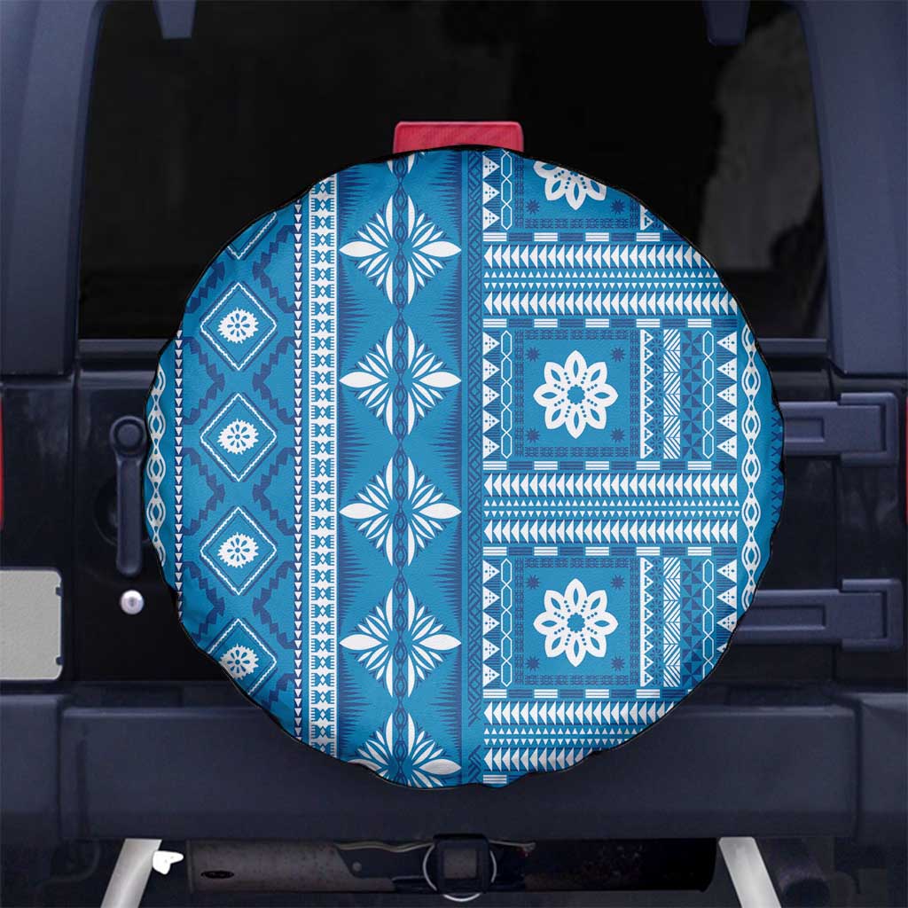 Fiji Masi All Blue Spare Tire Cover Tapa Pattern LT01 No hole Blue - Polynesian Pride