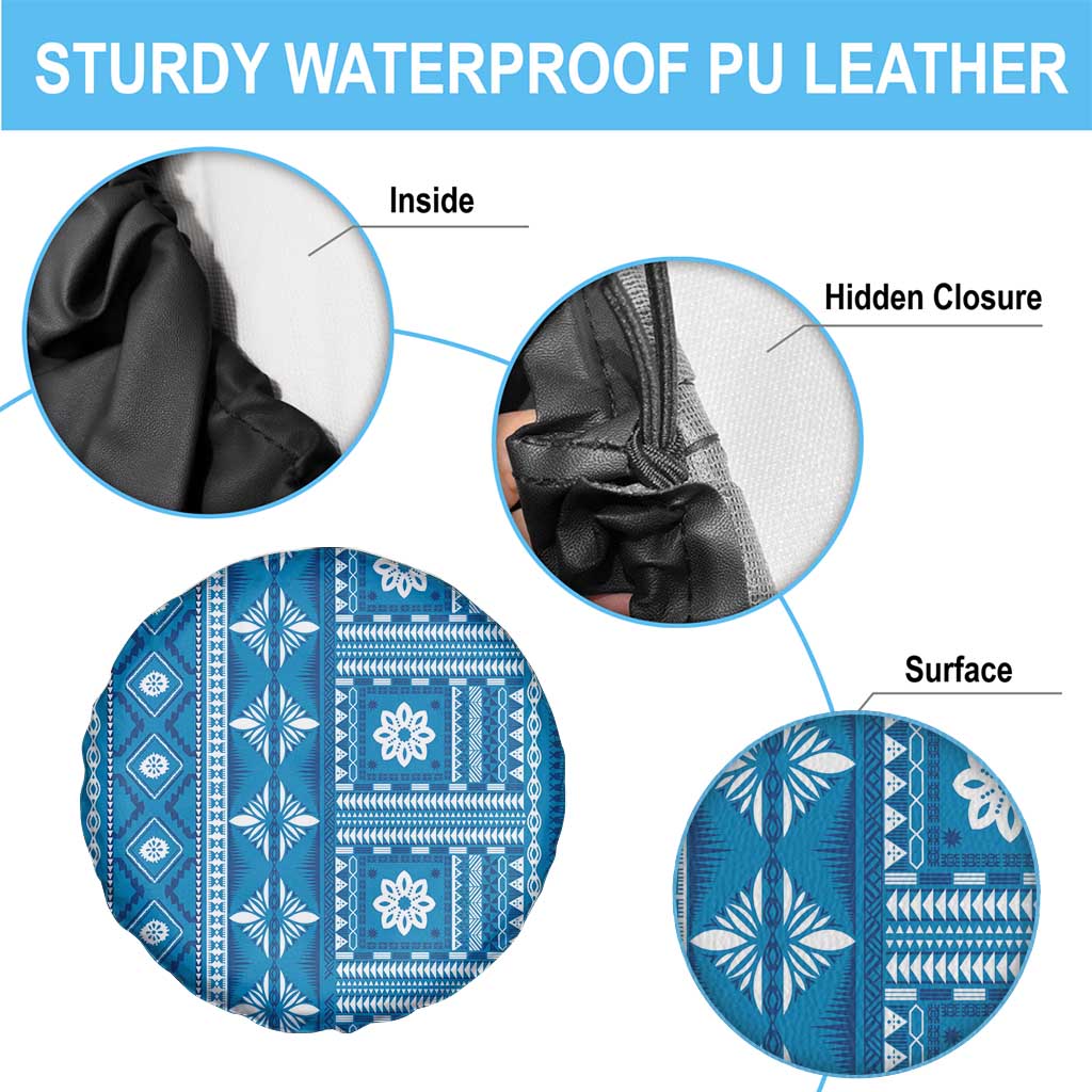Fiji Masi All Blue Spare Tire Cover Tapa Pattern LT01 - Polynesian Pride