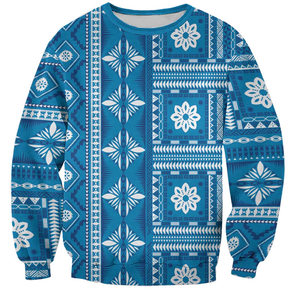 Fiji Masi All Blue Sweatshirt Tapa Pattern - Polynesian Pride