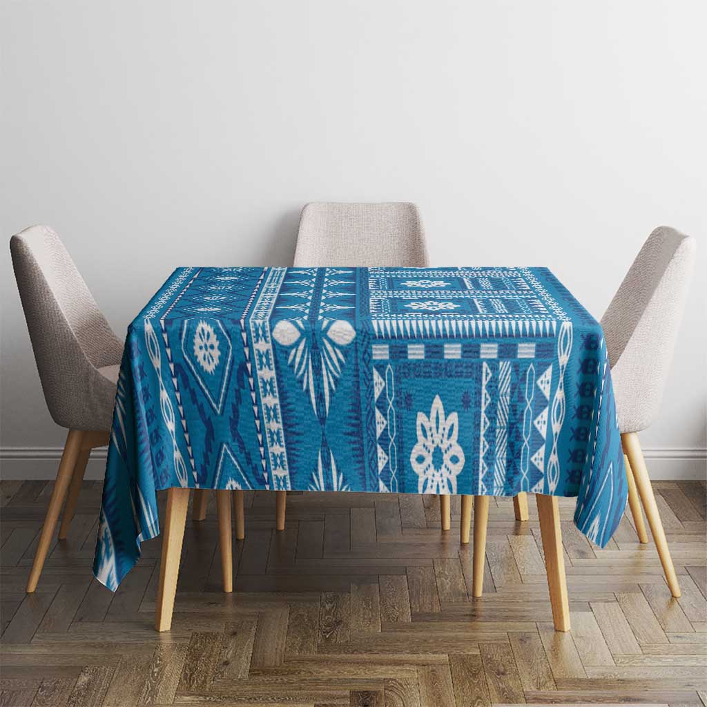 Fiji Masi All Blue Tablecloth Tapa Pattern LT01 - Polynesian Pride