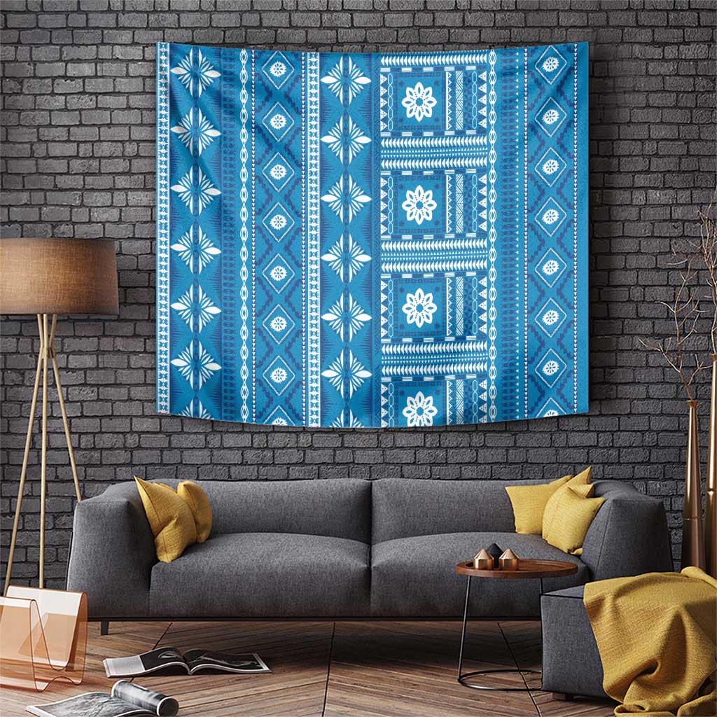 Fiji Masi All Blue Tapestry Tapa Pattern LT01 Blue - Polynesian Pride